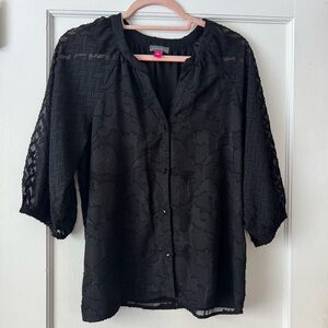 Vince Camuto Black Blouse with Sheer Patterned Sleeves Size S